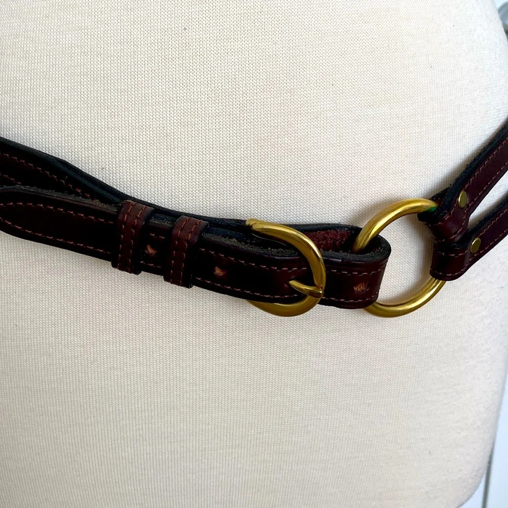 Martingale Leather Belt Brass Buckle Sz M Handmade NWT